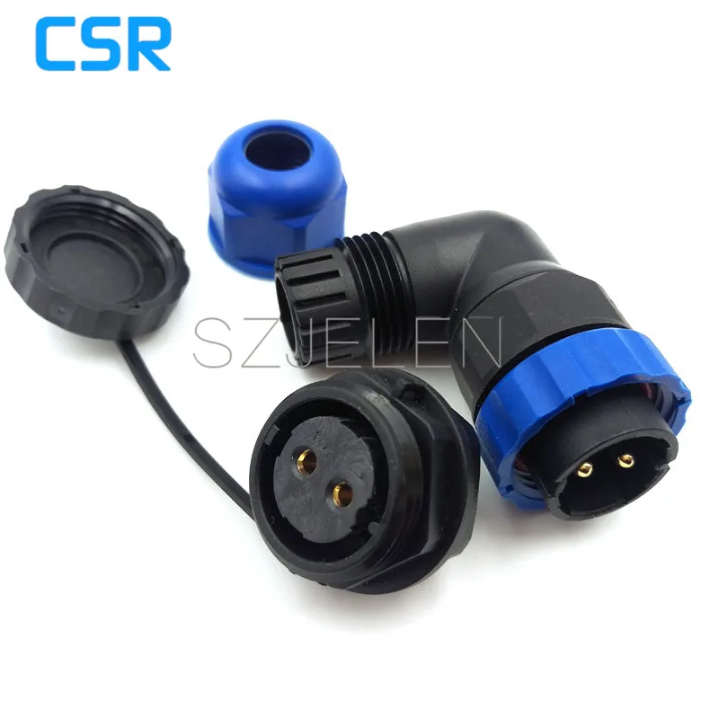 SD20TA-ZM, 90 Degree Elbow Connector, 2 Pin Waterproof Connector ,IP67, LED Power Cable Connector, Pancl Cutout 20mm