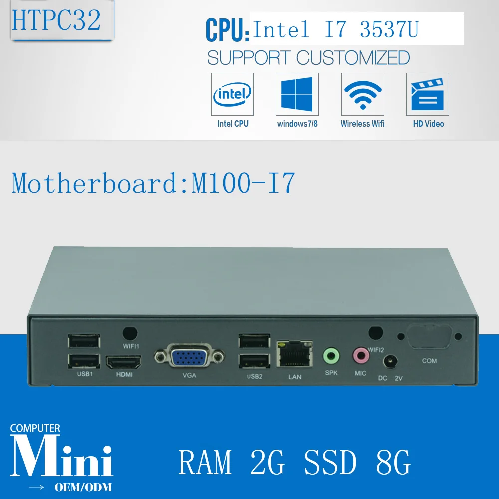 Media Player Home Theater System Mini PC Intel Core i7 3537U Max 3.1GHz 2GB Ram 8GB SSD HD Graphics 4000 1080P HTPC