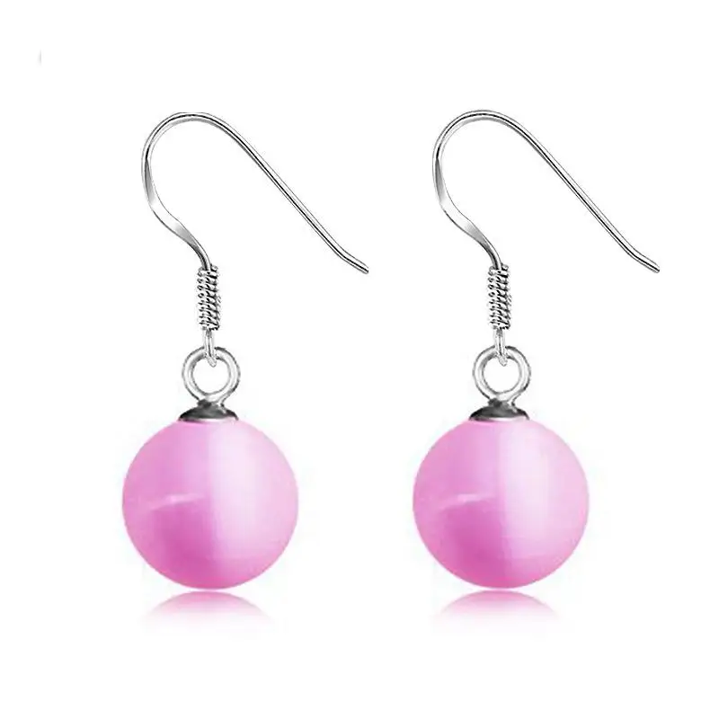 Pink Cat's Eye Stone Drop Earrings For Women Earring Earings  Silver color Jewelry Earing Brincos Brinco Oorbellen Gift