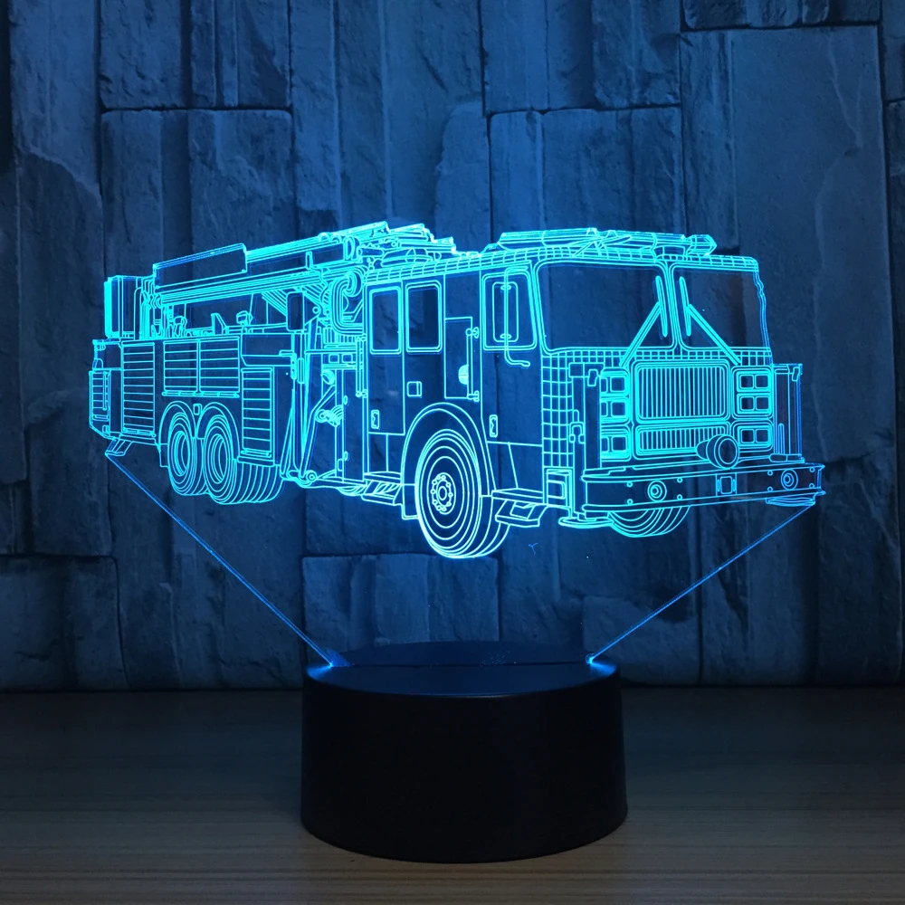 Lampada da tavolo per modellare il motore antincendio 3D 7 colori che cambiano la luce notturna dell\'auto del camion dei pompieri USB lampada per