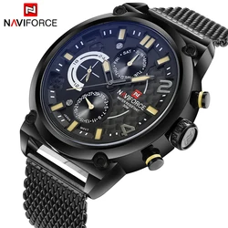 2019 NAVIFORCE Luxury Brand Men's Analog Quartz 24 Hour Date Watches Man 3ATM Waterproof Clock Men Sport Full Steel Wrist Watch