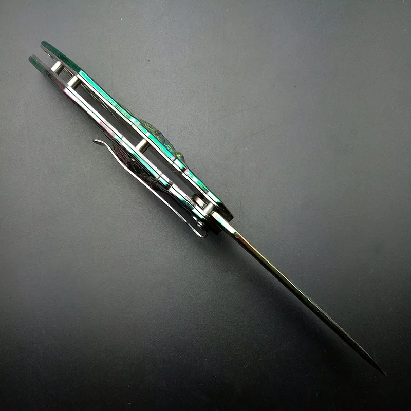 High Quality Exquisite Rainbow Titanium Spider Patter Practice Knife Floding Blade Knifes with Box Gift Colorful Training Tools