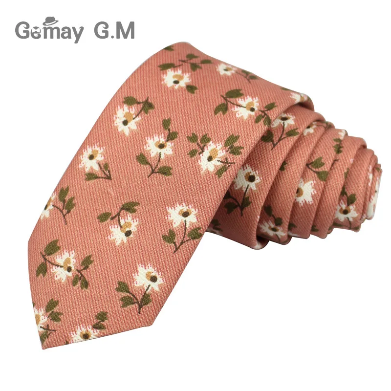 Gravatas de algodão para homens, gravatas finas e magras para homens, estampas florais do pescoço, moda casual de 6cm, para casamento, festa, negócios, flores, gravata