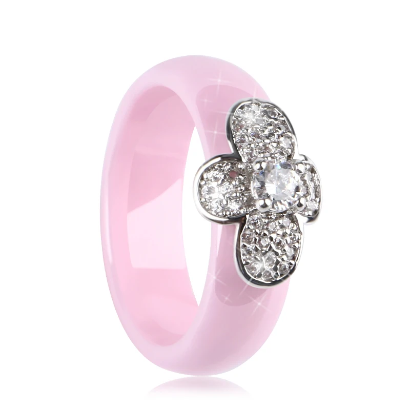 2019 New Bee Ring With Bling Crystal CZ Smooth Pink Black White Ceramic Rings Elegant Jewelry Wedding Finger Ring for Women Gift