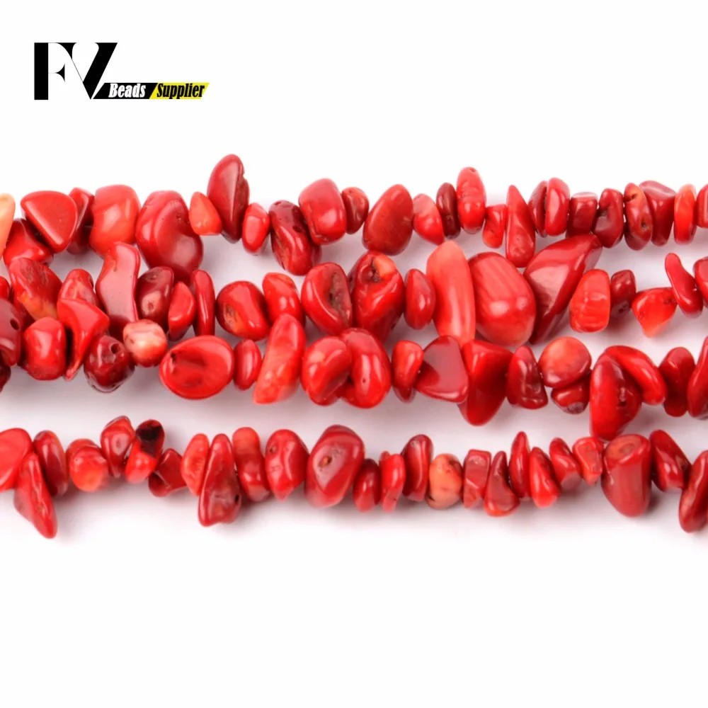 5mm-8mm Natural Red Coral Chips Stone Beads for Needlework Irregular Gravel Beads Accessories For Jewelry Making Bracelet 15inch