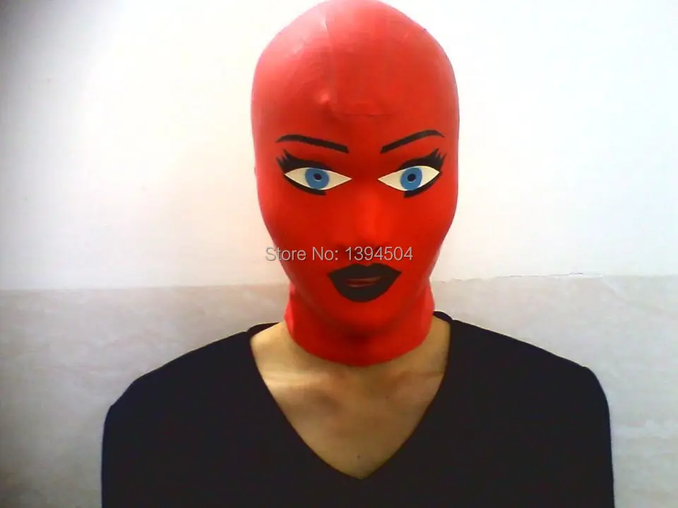 New design Hot exotic Unisex Sexy Lingerie Bodysuit red spliced Women Latex Hoods Mask Hood Fetish uniform Plus Size