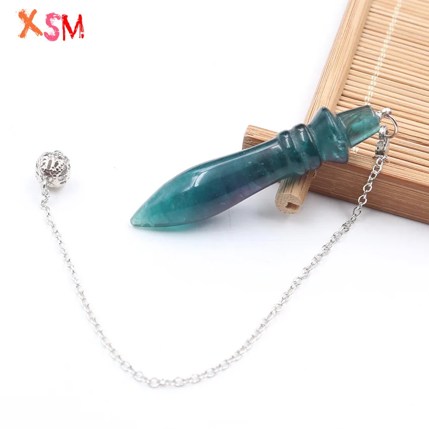 XSM Scepter Pendant New Stylish Natural Fluorite Energy Crystal Reiki Pendulum Dowsing Hypnosis Healing Amulet Jewelry 1 Pc