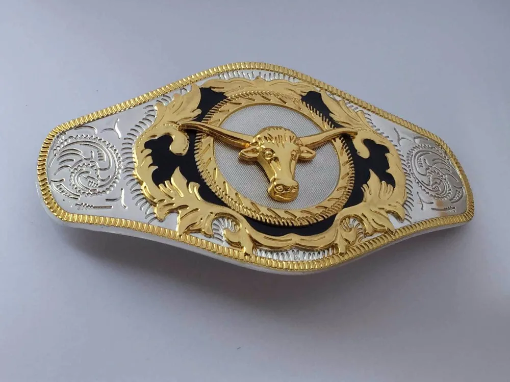 Running Horses And Bull Cowboy Western Belt Buckle Silver With Gold Suitable 4cm Width Belt