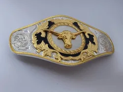 Running Horses And Bull Cowboy Western Belt Buckle Silver With Gold Suitable 4cm Width Belt