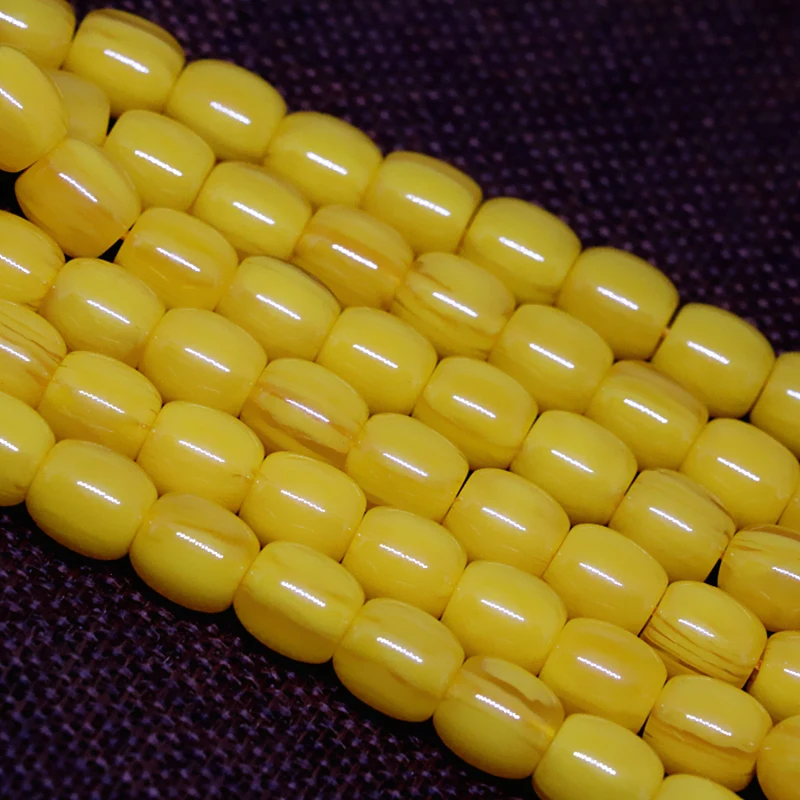 Gold-color yellow resin beeswax 9*9mm 10*10mm 12*12mm barrel rice loose beads weholesale price elegant jewelry making 15inchB53