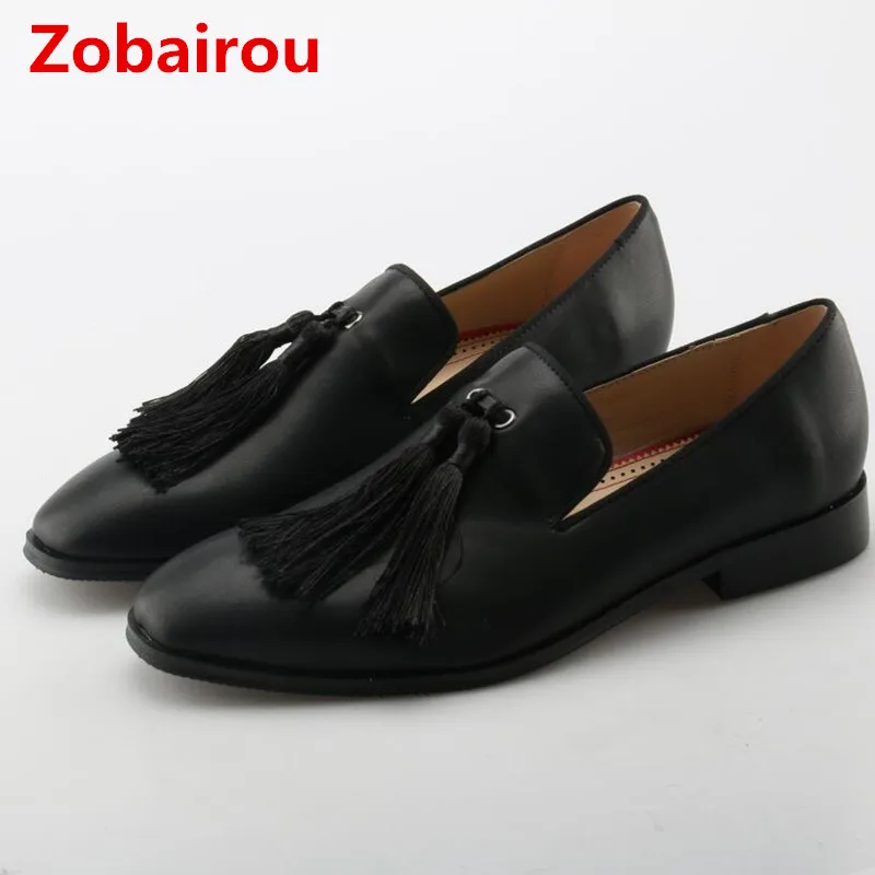 

Zobairou 2018 zapatos hombre black leather shoes men loafers tassel causal flat wedding mens dress shoes oxford plus size