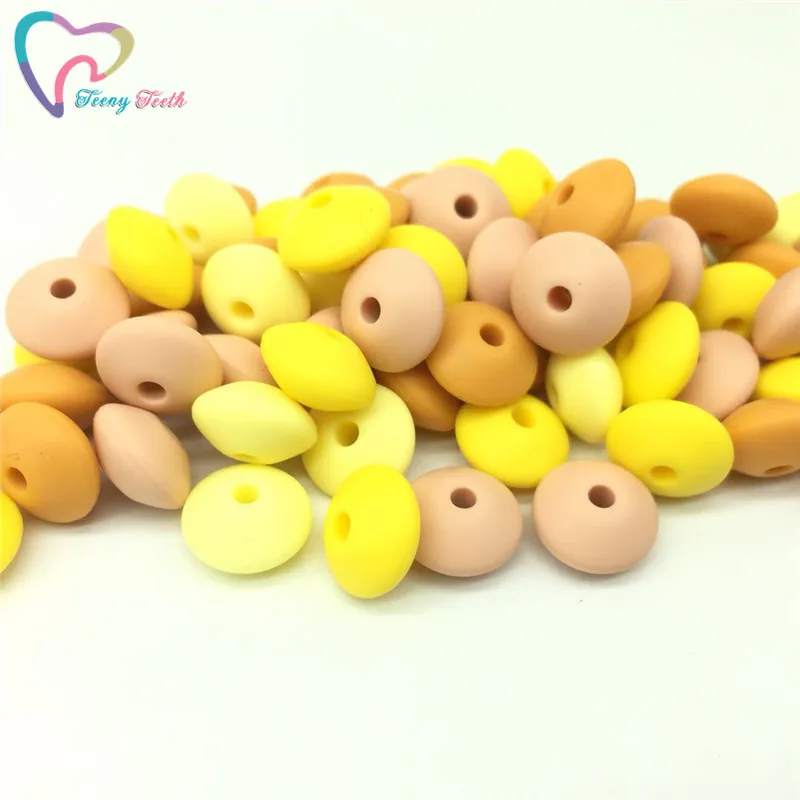 50 PCS Lentils Silicone Beads For Teething Necklace Baby Pendant Toy Accessories Mango Peach Yellow BPA Free 12*12*7 MM Lentils