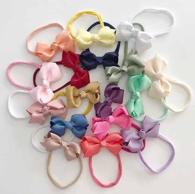 100pc/lot Newborn Nylon Headband,3.2inch Solid Ribbon Hair Bow Headbands,Kids Bows Elastic Headbands Hair Accessories