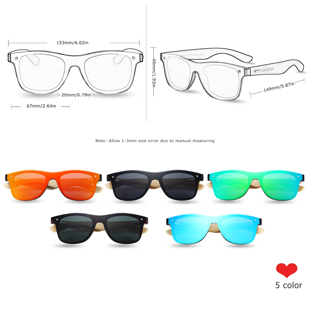 BARCUR Natural Oversize Real Bamboo Sunglasses for Men Women Sun glasses 100% UV400 Oculos de sol masculino feminino