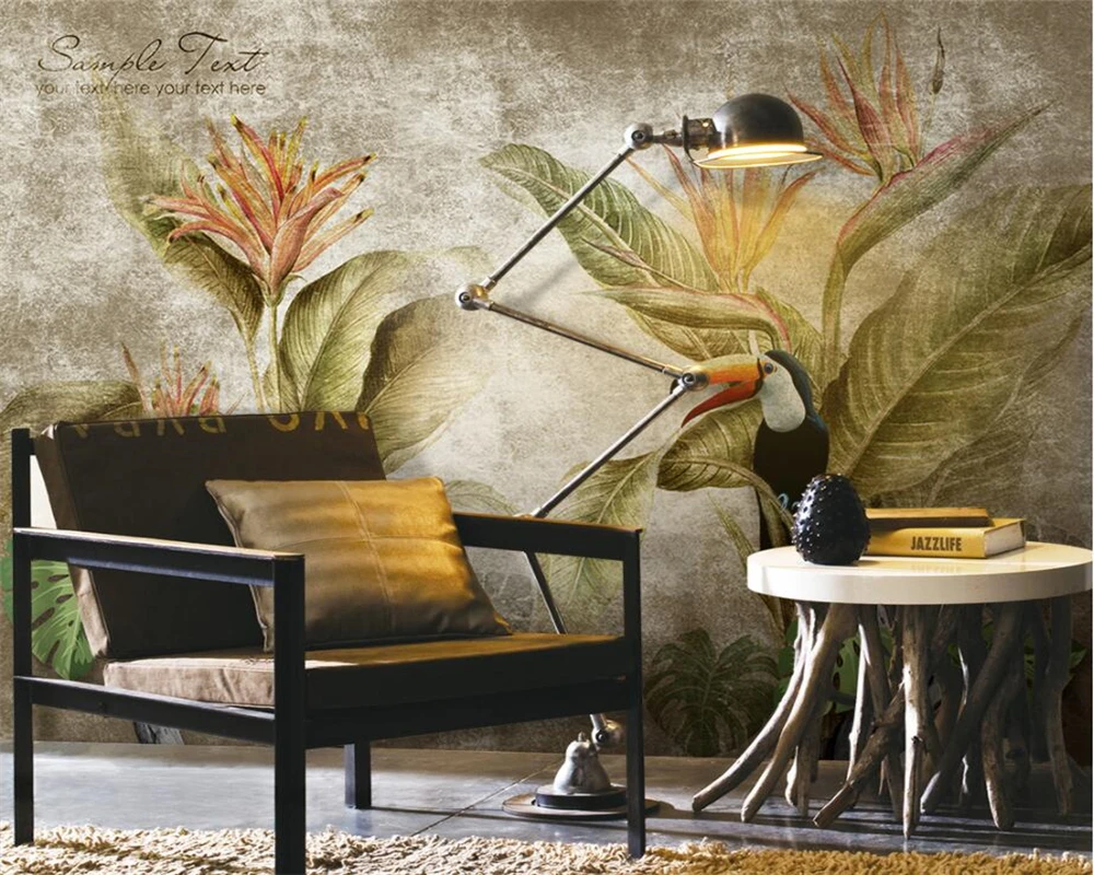 

Custom Wallpaper Hand drawn Retro Tropical Rainforest Sofa TV Backdrop Wall Decorative Mural 3D Wallpaper photo