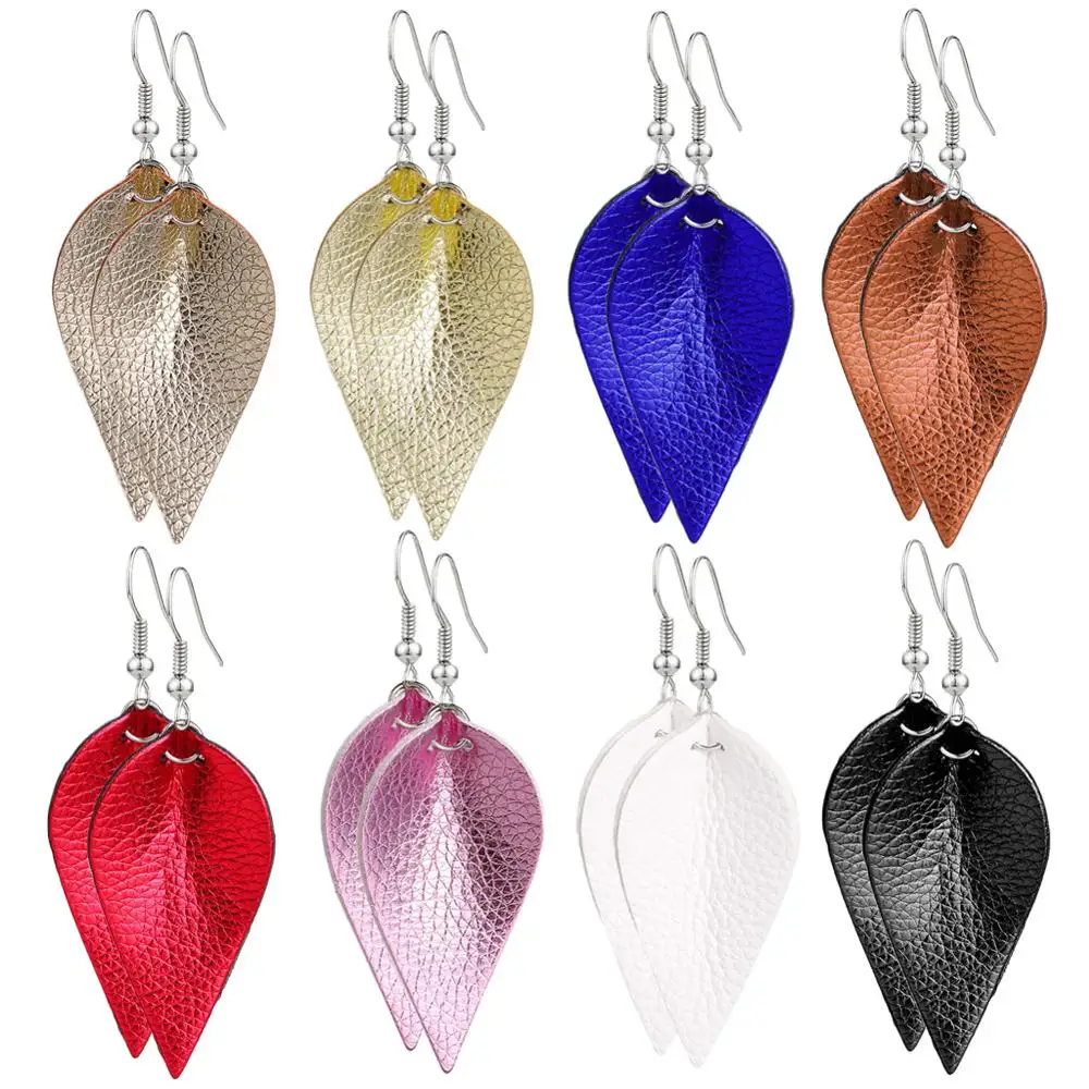 lureme Faux Leather Earrings Set for Women Lightweight Teardrop Handmade Leaf Earrings