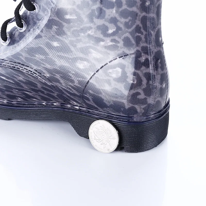 Women Rain Boots Transparent Waterproof Colorful Spring Autumn Shoes Rain Boot Woman Leopard Print Ankle Boots Large size 40