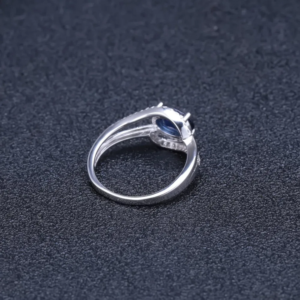 GEM\'S BALLET 1.66Ct Oval Natural Blue Sapphire Gemstone Ring 925 Sterling Silver Classic Rings for Women Wedding Fine Jewelry
