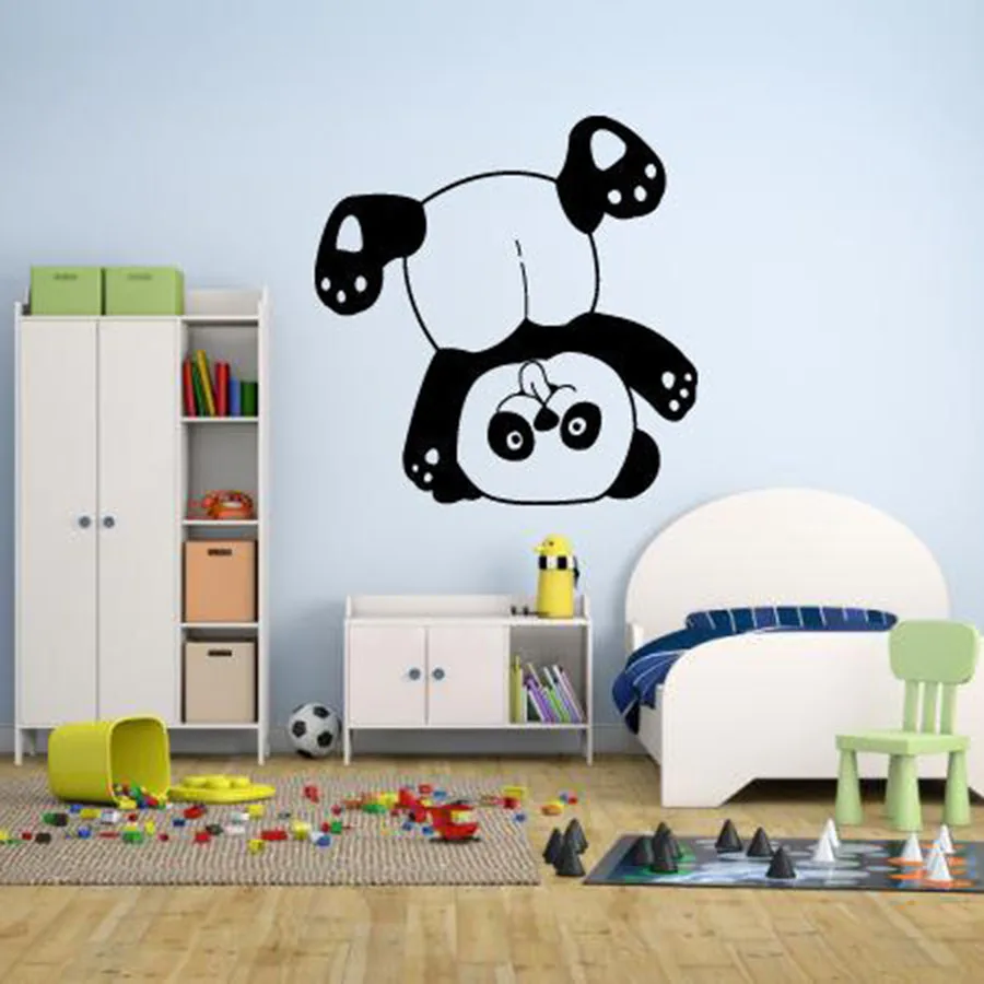 Wall Decal Kids Boys Bedroom Panda Bear Upside Down Funny Cartoon Home Decor Nursery Lovely Mural Vinyl Wall Stickers S292