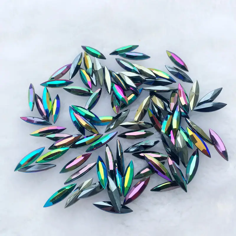 150pcs Crystal AB High quality Rhinestone 4x15mm Long Horse eye shape for Nail art garment -E89