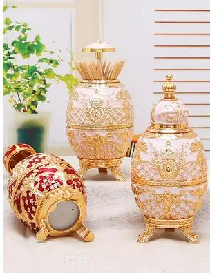 European luxury style automatic matel toothpick box egg shaped golden Toothpick holder