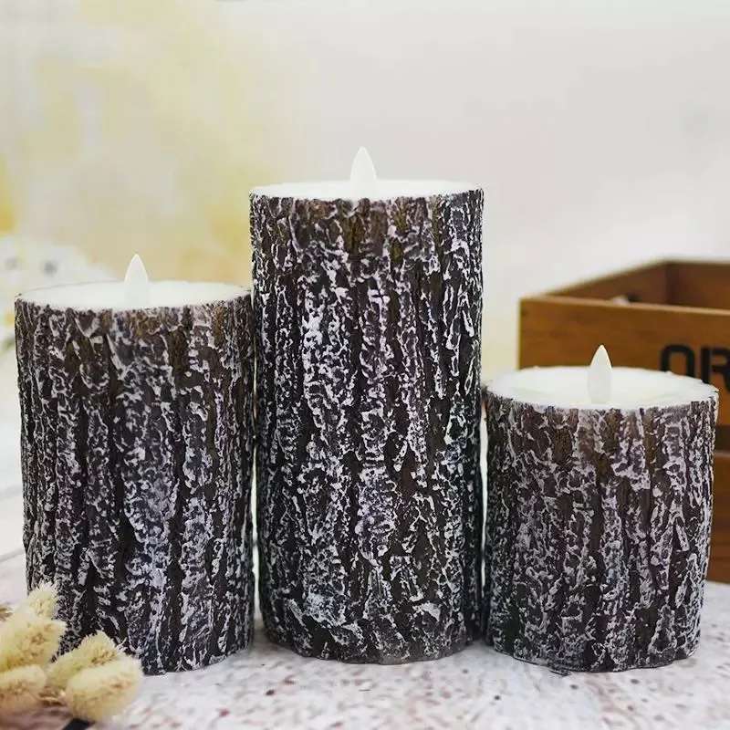 

set of 3 Battery operate Dancing Moving wick LED Pine tree Candle Paraffin Wax Pillar Swinging Flame Wedding f/Home Party Club