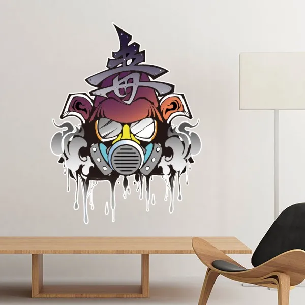 Pollution Colorful Fashion Japanese Samurai Gas Mask Illustration Pattern Removable Wall Sticker Wallpaper for Room Decal