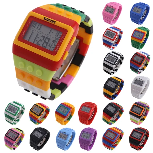 Relojes digitales LED elegantes para niños, bloques constructores coloridos Unisex, reloj deportivo masculino, reloj de pulsera para mujer, regalos para niños