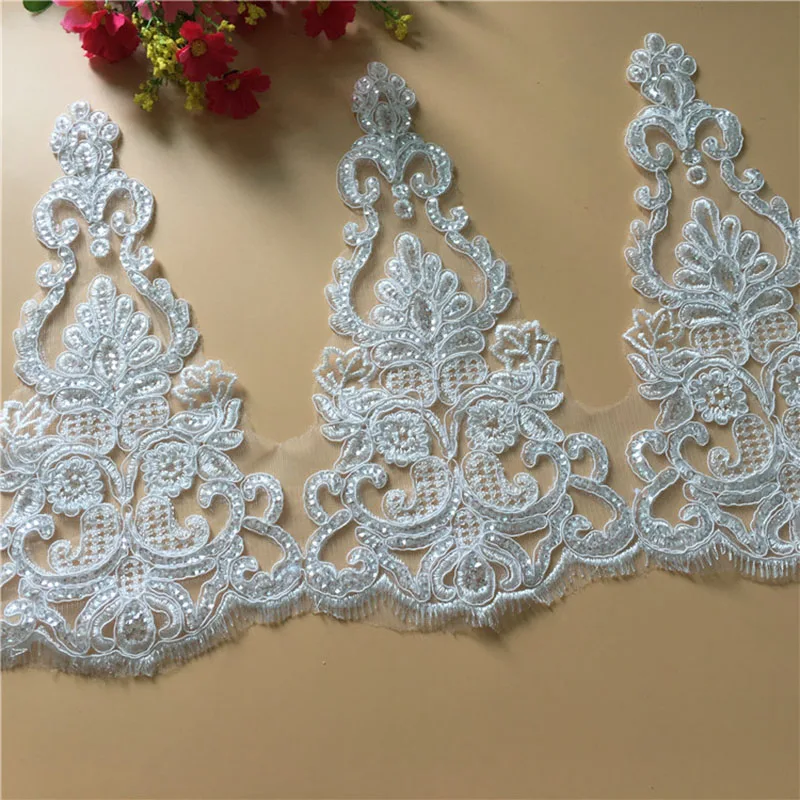 54Yards Luxury Sequin Embroidery Bridal Lace Trim Fabric Wedding Dress Lace Applique For Bouquets Decorations