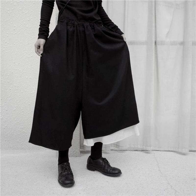 

2021 design dark woolen cloth with white asymmetrical leg M-6XL! Big yards men's trousers