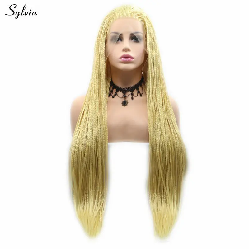 Sylvia Braided Wigs Yellow/#613/Rose Red/Brown/Mint Green/Red Synthetic Lace Front Wig Braids Wig For Women Natural Hairline