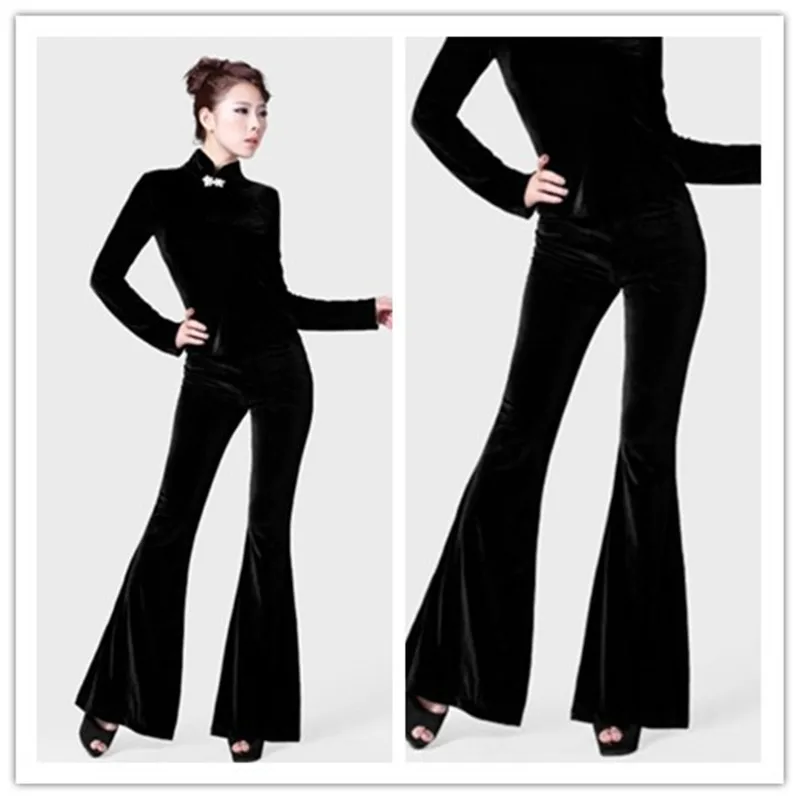 Free Shipping 2019 New Fashion Long Trousers For Women Pants Plus Size S-5XL Black Flare European Winter Velvet Black Pants