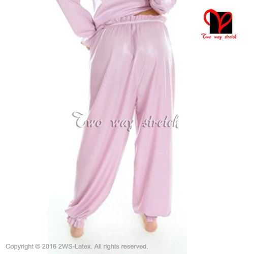 Pink Sexy  Loose Latex pants front buttons  bloomers Rubber Pants Gummi Trousers Long XXXL plus size KZ-124