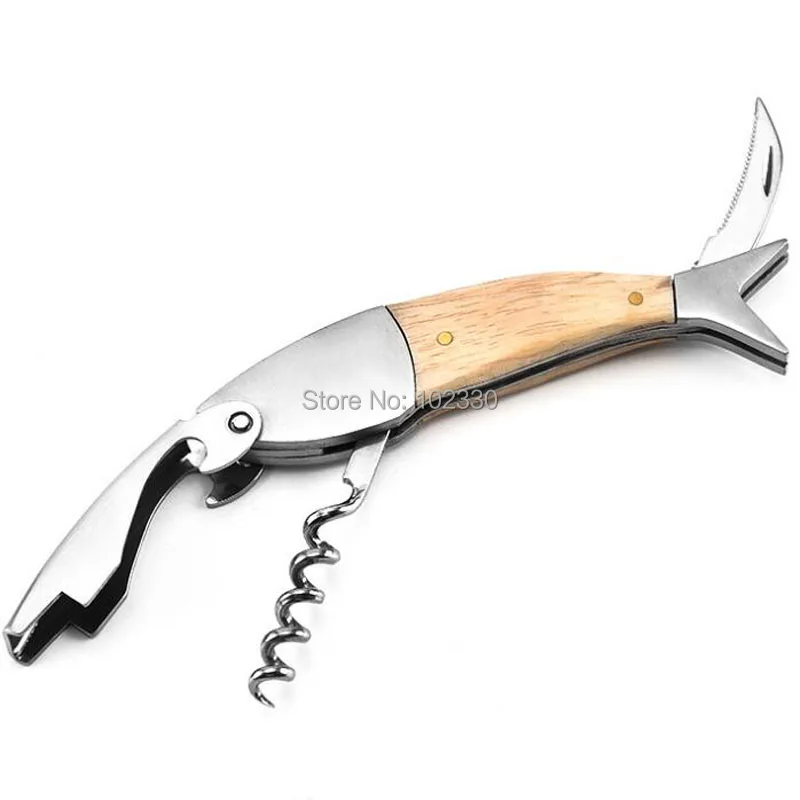 100pcs Professional Stainless Steel Wooden Fish Bones Wine Opener Bottle Corkscrew Opener Premium Corkscrew For Wine