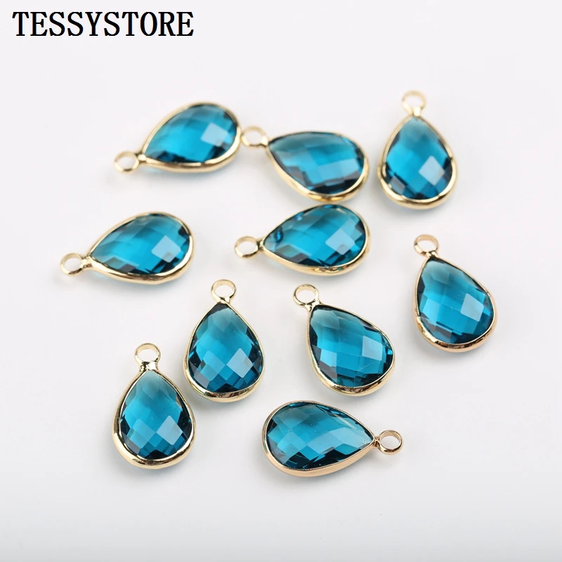 Fashion Glass Water Drop Shape Pendant Copper Quartz Gem Stone Crystal Pendant For Jewelry Making Necklace Bracelet Accessories