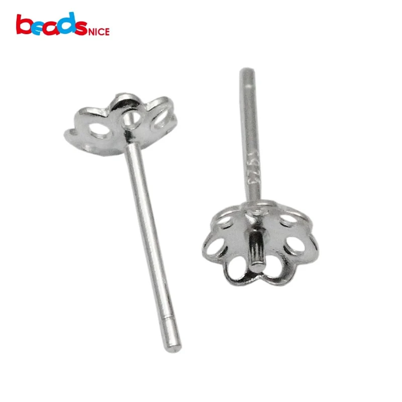 Beadsnice stud earring findings 925 sterling silver post earring parts with 5mm flower shaped base for jewelry diy ID 34300