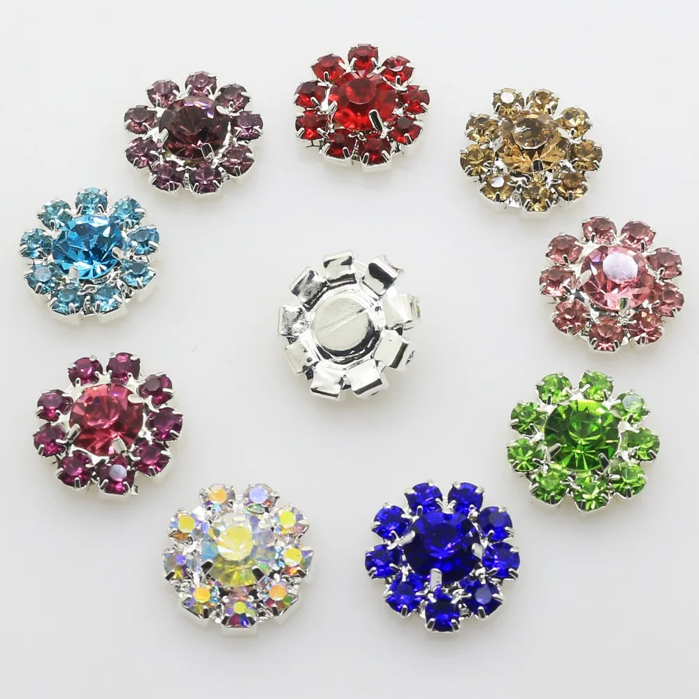 New 10Pcs/lot 16mm Flat back Crystal Rhinestone Button DIY Decoration button for wedding decoration Diy Alloy Bow Accessories