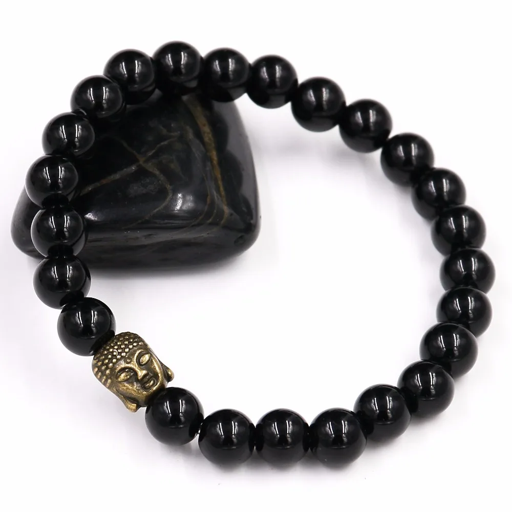 8MM Black Onyxl Natural Stone Bracelets Pendent Charm Bracelets For Men Jewelry Gift Buddha Strand Bracelets Women