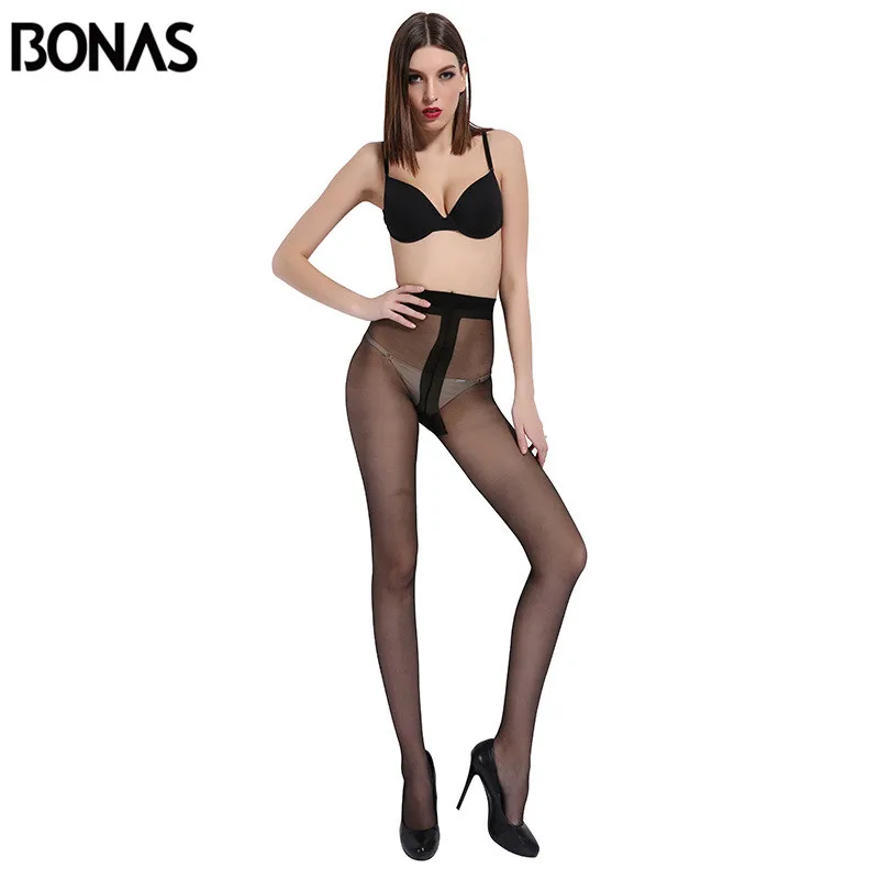 BONAS 15D Tights Women Nylons Thin Pantyhose Tear Resistant Nylon Panty T Crotch Sexy Tight Fashion Female Stockings Europn Size