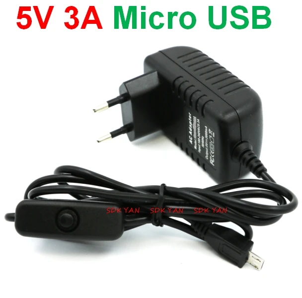 10 pcs EU 5V 3A Raspberry Pi 3 Power Supply Switch Button Power Adapter Micro USB Port for Raspberry Pi 3 Model B 5v 3a charger