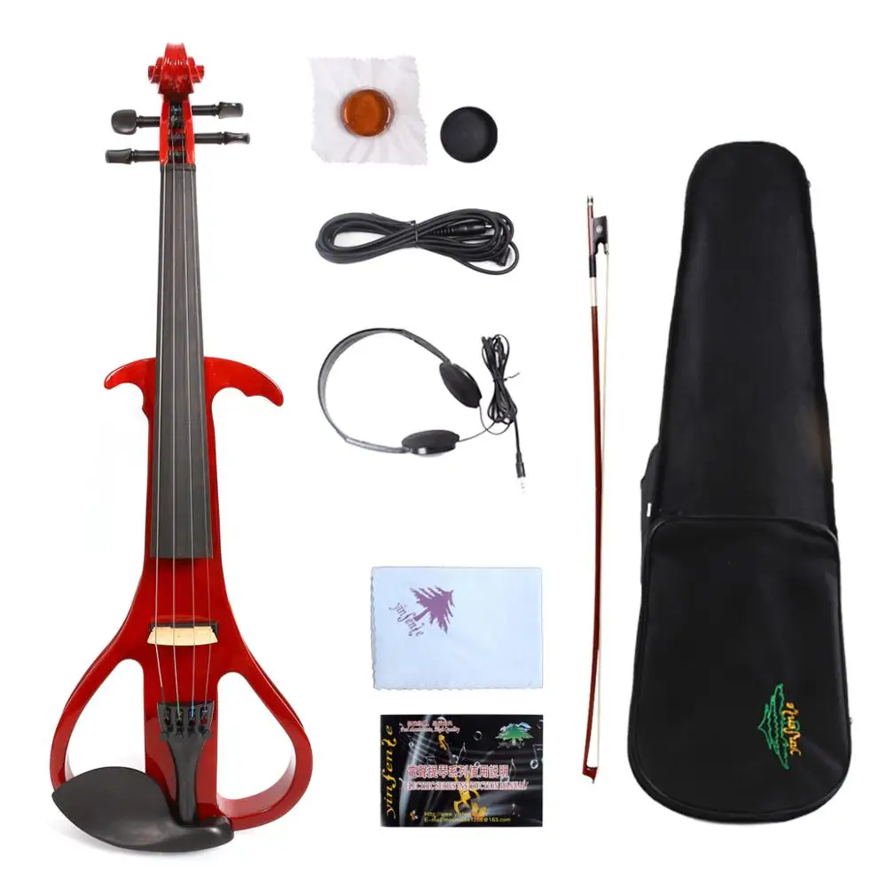 Yinfente Red Electric Silent Violin 4/4 Hand-made Wooden Body Sweet Sound Free Case Bow Rosin#EV3