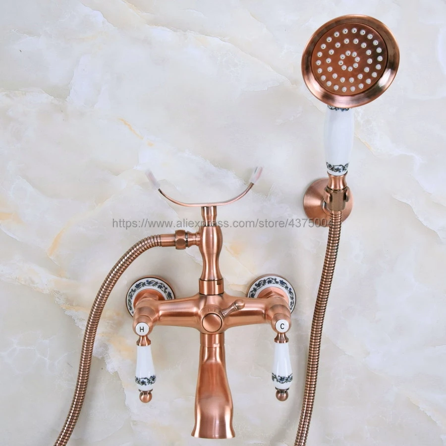 

Antique Red Copper Bathroom Clawfoot Bath Tub Faucet bathtub Handheld Shower Faucet with Shower Head Holder Nna379