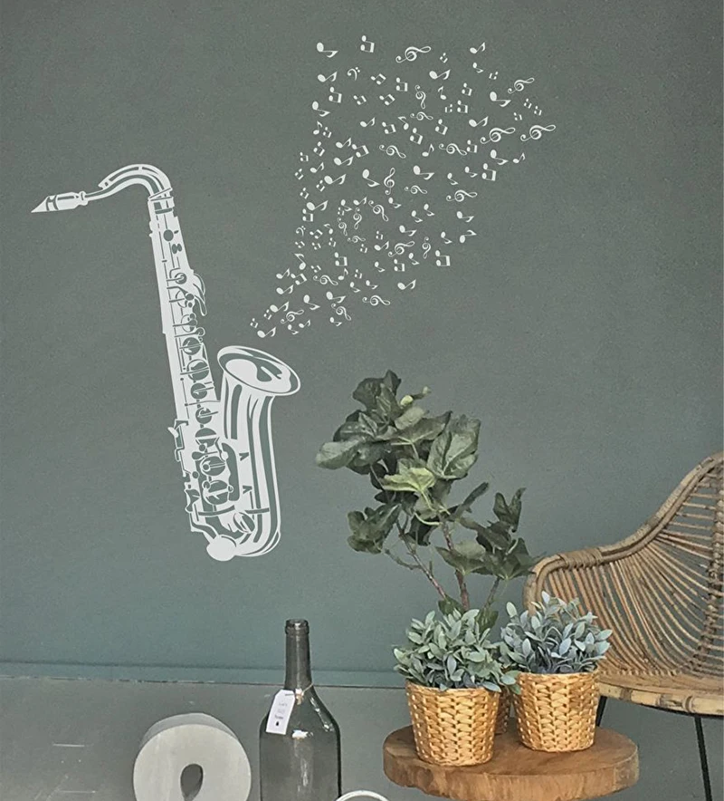 Vinyl Wall Decal Saxophone Player Wall Sticker Jazz Club Musician Music Note Wall Art Mural Music Studio Window Decoration X90