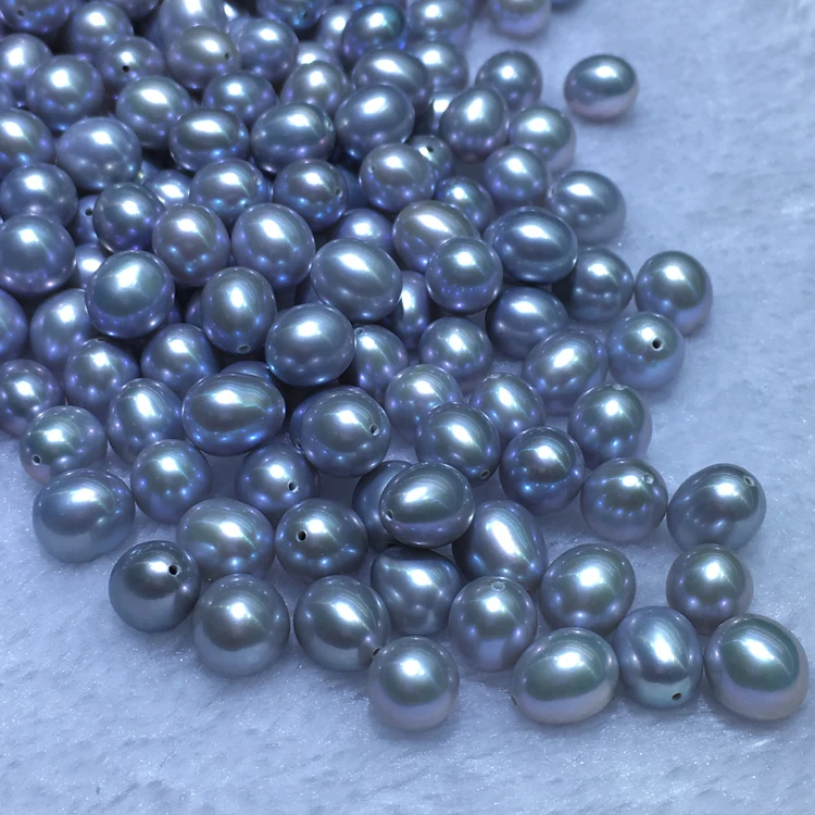 Half Drilled AAAAA Freshwater Pearl Beads Waterdrop Shape Loose Pearl 9-10mm Dyed Grey Color Oval Pearl Strong Luster 10Pcs/Lot