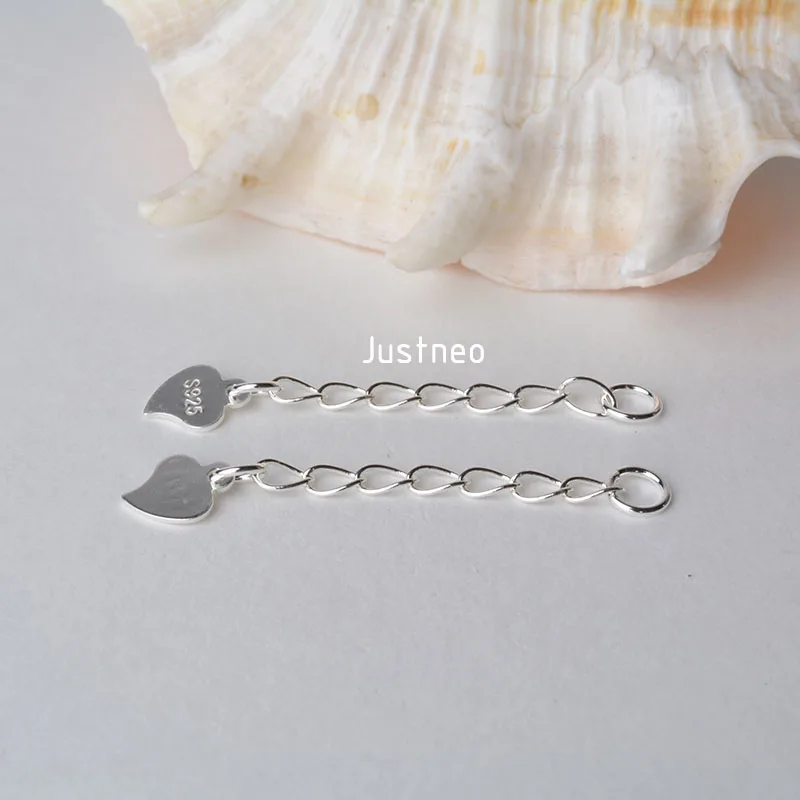 solid 925 Sterling Silver twisted oval cable chain extender with heart tag for chain necklace
