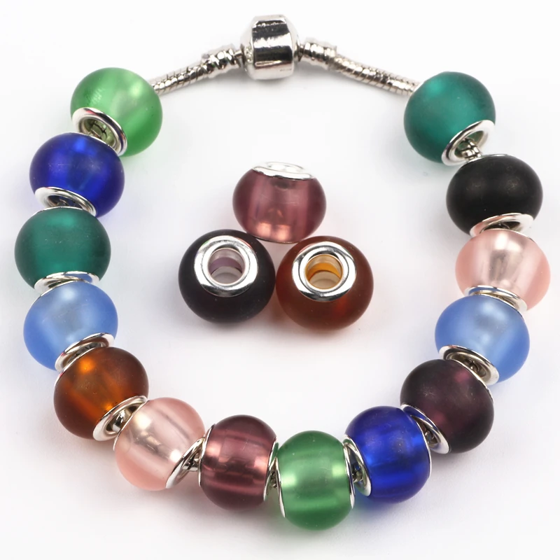

14mm 50Pcs/lot Mix Color Big Hole Glass Beads Fit Jewelry Bracelet For Jewelry Handmade