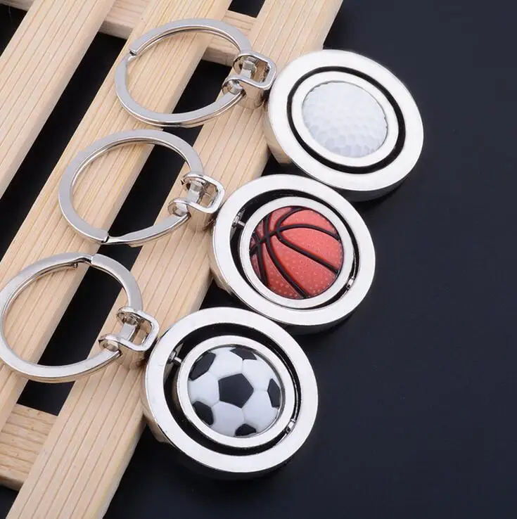 New hot selling free DHL shipping 50pcs/lot Spinning Football Basketball Golf Keychains Metal Swirling Soccer Keyrings for Gifts