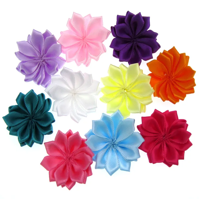 20Pcs Mixed handmade double satin flowers applique for wedding party sewing craft decoration multilayers flowers 4.0cm