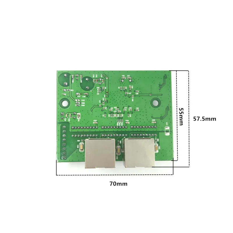 Nhà máy trực tiếp mini nhanh 10/100/1000 mbps 2 port ethernet mạng lan hub board chuyển đổi chuyển đổi hai lớp pcb 2 rj45 1 * 2pin đầu cổng