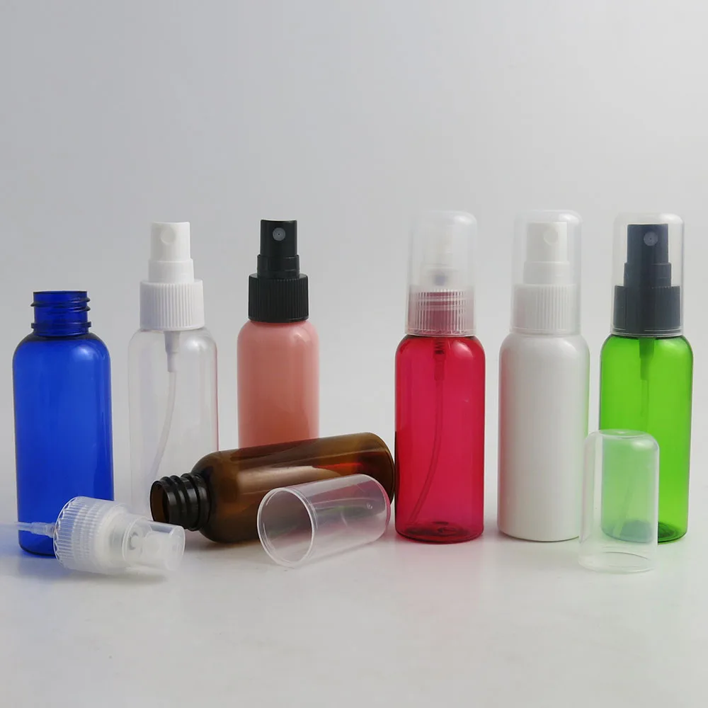 

50 x 50ml Portable Plastic Perfume Bottle 50cc Round Shoulder Plastic Atomizer 5/3oz Cute Mist Sprayer Whole Cover Containers